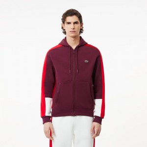 Men's Lacoste Colorblock Hoodie Bordeaux Red White | MUG317548