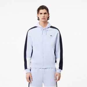 Men's Lacoste Colorblock Hoodie Light Blue Navy Blue White | OQI451809