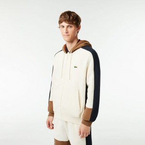 Men's Lacoste Colorblock Hoodie White Brown Navy Blue | ZBA837041