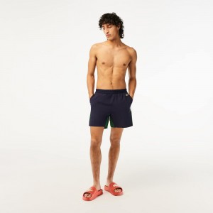 Men's Lacoste Colorblock Swim Trunks Navy Blue Green White | JSL589607