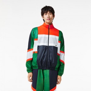 Men's Lacoste Colorblock Track Jackets Green White | QJN850739