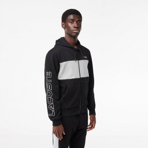 Men's Lacoste Colorblock Zip-Up Hoodie Black Grey Chine | PTL476851