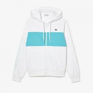 Men's Lacoste Colorblock Zip-Up Hoodie White Blue | ICA521084