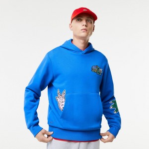 Men's Lacoste Comic Effect Print Hoodie Blue | WBO231985