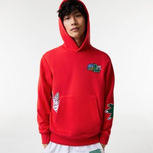 Men's Lacoste Comic Effect Print Hoodie Red | LWR345621