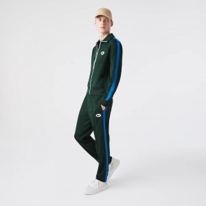 Men's Lacoste Contrast Bands Sweatpants Forest green | UXK048716