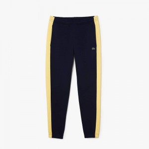 Men's Lacoste Contrast Bands Sweatpants Navy Blue Yellow | PNV827031