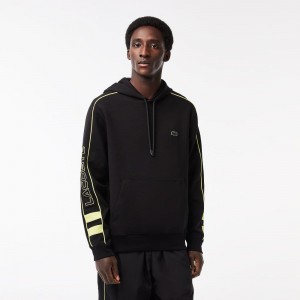 Men's Lacoste Contrast Details Hoodie Black Flashy Yellow | KJH576214