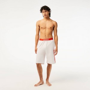 Men's Lacoste Contrast Logo Waistband Shorts Beige | YJZ670382