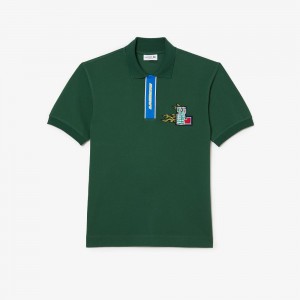 Men's Lacoste Contrast Placket And Crocodile Badge Polo Shirts Pine green | VER452716