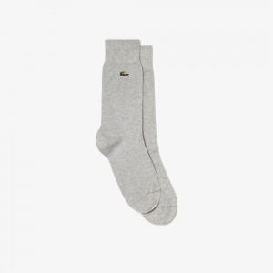 Men's Lacoste Cotton Blend High-Cut Socks Grey Chine | BVH068137