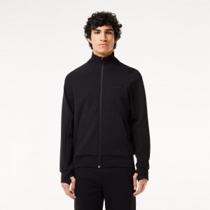 Men's Lacoste Cotton Blend Zip-Up Sweatshirt Black | IDH189645