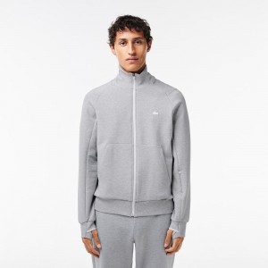 Men's Lacoste Cotton Blend Zip-Up Sweatshirt Grey Chine | DWK653148