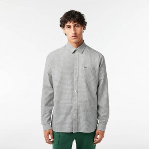 Men's Lacoste Cotton Flannel Shirt Black White | ZHY482719