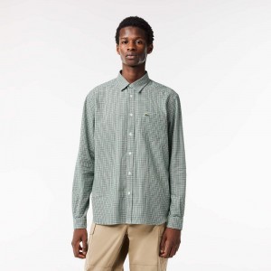 Men's Lacoste Cotton Flannel Shirt Green White | LSI912458