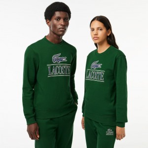 Men's Lacoste Cotton Fleece Branded Sweatshirt Pine green | SMN369840