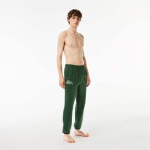 Men's Lacoste Cotton Fleece Lounge Joggers Dark Green Green | GSF109683