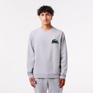 Men's Lacoste Cotton Fleece Lounge Sweatshirt Grey Chine Green | IWZ460328