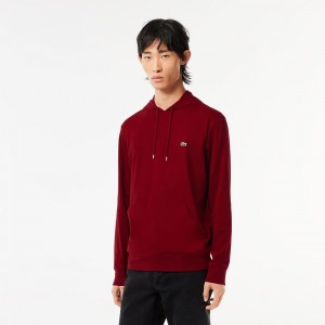 Men's Lacoste Cotton Jersey Hooded T-Shirt Bordeaux | QLR213950