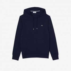 Men's Lacoste Cotton Jersey Hooded T-Shirt Navy Blue | RUD038726