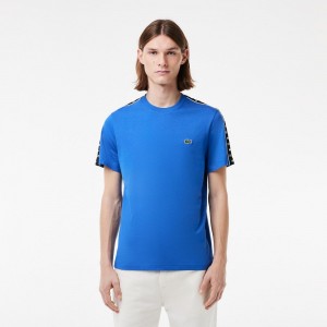 Men's Lacoste Cotton Jersey Logo Stripe T-Shirt Ladigue blue | PFA513792