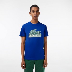 Men's Lacoste Cotton Jersey Print T-Shirt Gentian blue | PLB458169