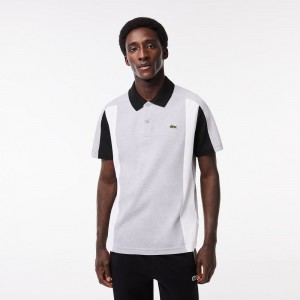 Men's Lacoste Cotton Piqué Colorblock Polo Shirts Grey Chine Black White | ILU023745