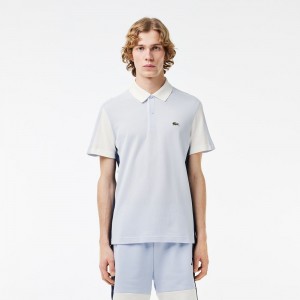 Men's Lacoste Cotton Piqué Colorblock Polo Shirts Light Blue White Navy Blue | FEA901275