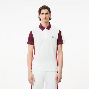 Men's Lacoste Cotton Piqué Colorblock Polo Shirts White Bordeaux Red | OLM286750