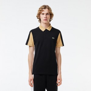 Men's Lacoste Cotton Piqué Colorblock Polo Shirts Black Beige White | LFY639075