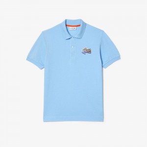 Men's Lacoste Cotton Piqué L.12.12 Badge Detail Polo Shirts Pastel blue | WYQ529017