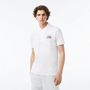 Men's Lacoste Cotton Piqué L.12.12 Badge Detail Polo Shirts White | OVD125034