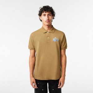 Men's Lacoste Cotton Piqué L.12.12 Badge Detail Polo Shirts Brown | KJT016578