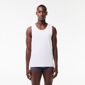 Men's Lacoste Cotton Tank Top 3-Pack T-Shirt White | PYV379456