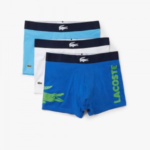 Men's Lacoste Cotton jersey 3-Pack Boxer Briefs Blue White Blue | IPH894127