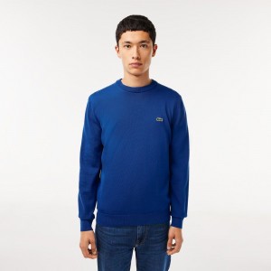 Men's Lacoste Crew Neck Cotton Sweater Gentian blue | MLR850617