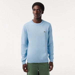 Men's Lacoste Crew Neck Cotton Sweater Pastel blue | UYF964517