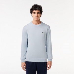 Men's Lacoste Crew Neck Cotton Sweater Phoenix blue | WBR094157