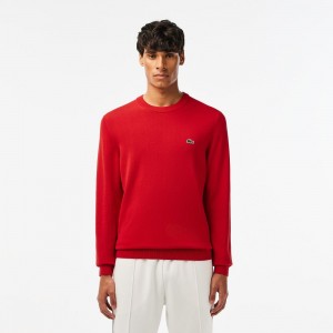 Men's Lacoste Crew Neck Cotton Sweater Red | NTQ376485