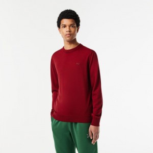 Men's Lacoste Crew Neck Merino Wool Sweater Bordeaux | AEY537429