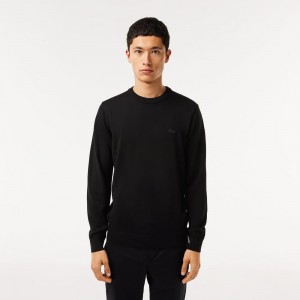 Men's Lacoste Crew Neck Merino Wool Sweater Black | IBL109256