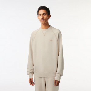 Men's Lacoste Crew Neck Organic Cotton Natural Dye Sweatshirt Beige | YPF021397