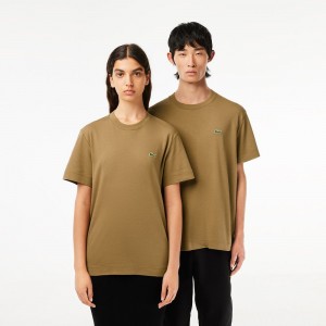 Men's Lacoste Crew Neck Organic Cotton T-Shirt Brown | OCJ536421