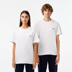 Men's Lacoste Crew Neck Organic Cotton T-Shirt White | DJZ931620