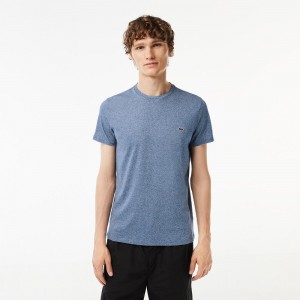 Men's Lacoste Crew Neck Pima Cotton Jersey T-Shirt Blue Chine | JTO578390