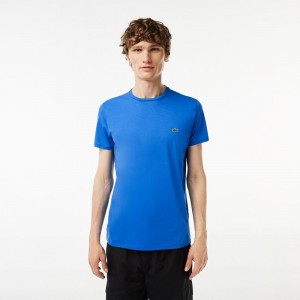 Men's Lacoste Crew Neck Pima Cotton Jersey T-Shirt Blue | RGV265034