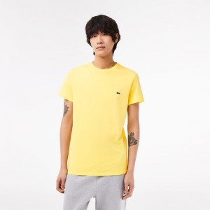 Men's Lacoste Crew Neck Pima Cotton Jersey T-Shirt Pastel yellow | OIN269137