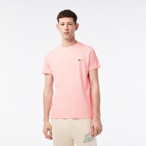 Men's Lacoste Crew Neck Pima Cotton Jersey T-Shirt Waterlily Pink | XYC763012