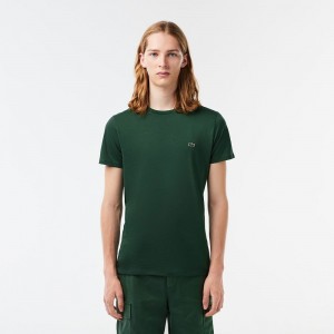 Men's Lacoste Crew Neck Pima Cotton Jersey T-Shirt Dark Green | IUG750834