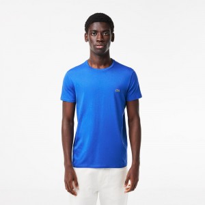 Men's Lacoste Crew Neck Pima Cotton Jersey T-Shirt Ladigue blue | XBS871423